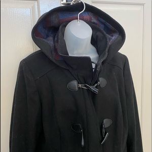 NEW wTag-TOMMY HILFIGER Black Hooded Wool Coat 0X